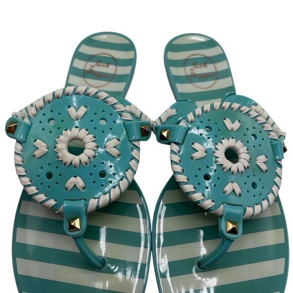 Jack Rogers Georgica Striped Jelly Flip Flop Turquoise/White Size 8 - Picture 2 of 9